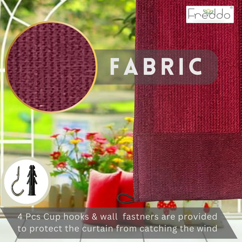 Image of FREDDO-PE 85% Indoor /Outdoor Sun Blocking Balcony Eyelet Curtains UV Protection, Sun Shading Light Filtering, Temperature Reducing for Window /Door (Burgundy Color | 4.5 X 5 Ft) Pack of 2 Pieces