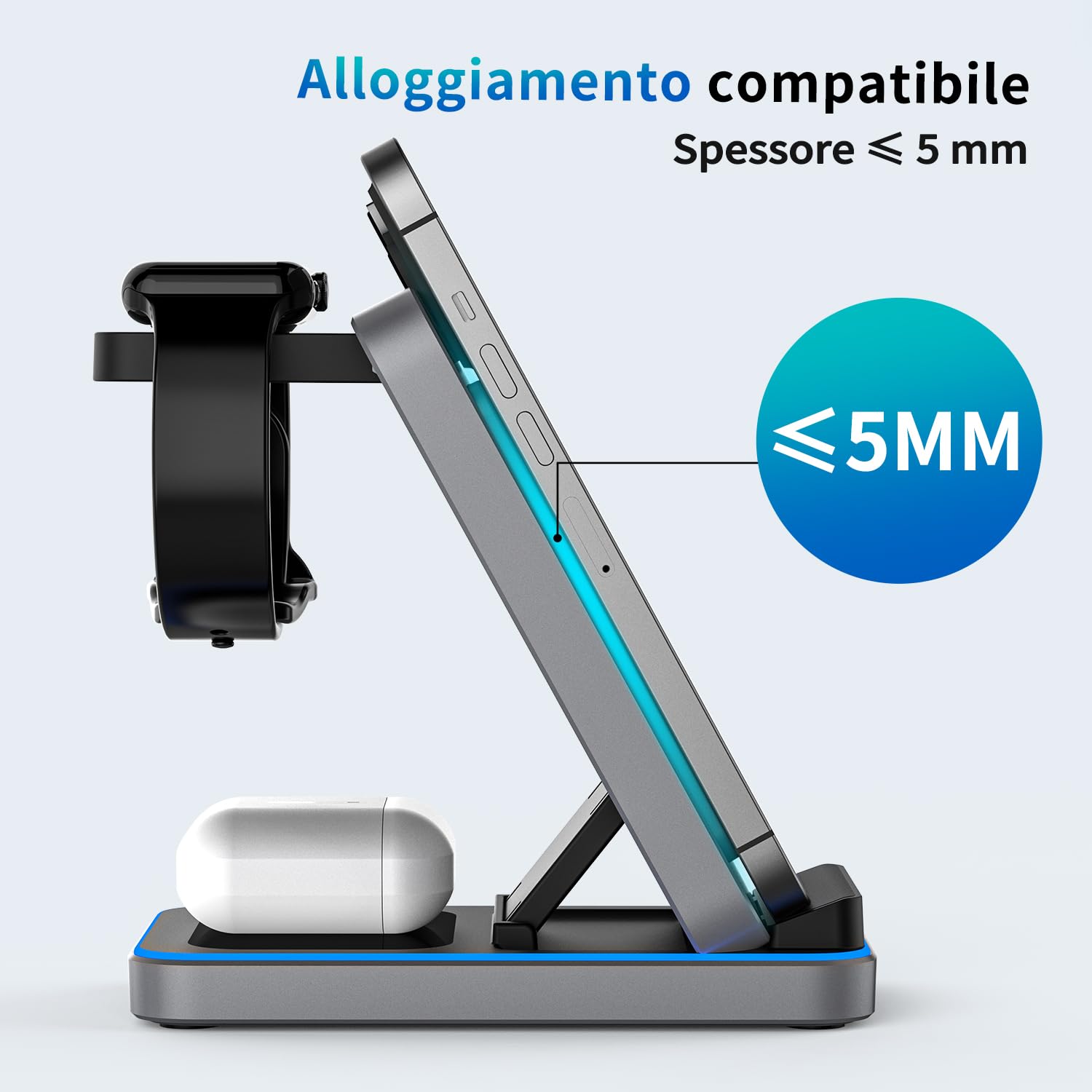 Caricatore Wireless per Iphone 3 in 1, Stazione Ricarica per 15/14/13/12/11/Pro/Max/XS/XR/X/Plus, Wireless Charger per Iphone, Caricatore per Iphone e per Airpods, Base Ricarica Wireless 3/2/Pro