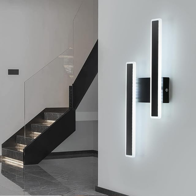 LED Wall Lights Indoor 32W Modern Wall Light Warm/Natural/White Light 3 Brightness Levels Wall Sconce Lighting Black for Bedroom Living Room Corridor Stairs