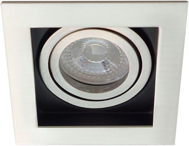 UKEW Adjustable Recessed Ceiling Downlight - Pack of 10 Anti Glare Tilt Bedroom Spotlight with Black Interior and Colour Edge Finish (Satin/Brushed Chrome)
