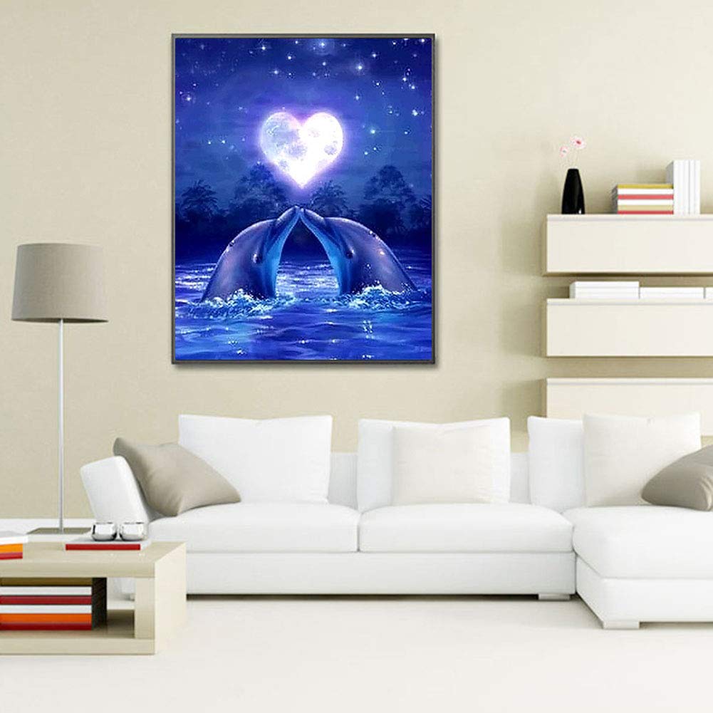 Wowdecor 5D Diamond Painting Kits, Dolphin Kiss Love Heart