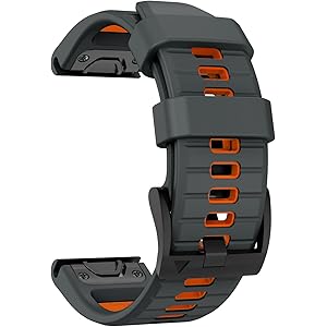 NotoCity Cinturino Per Garmin Fenix 6/5/Forerunner - Silicone, 22mm, Quick-Fit, Nero E Arancia, Per Polso 170-225 Mm