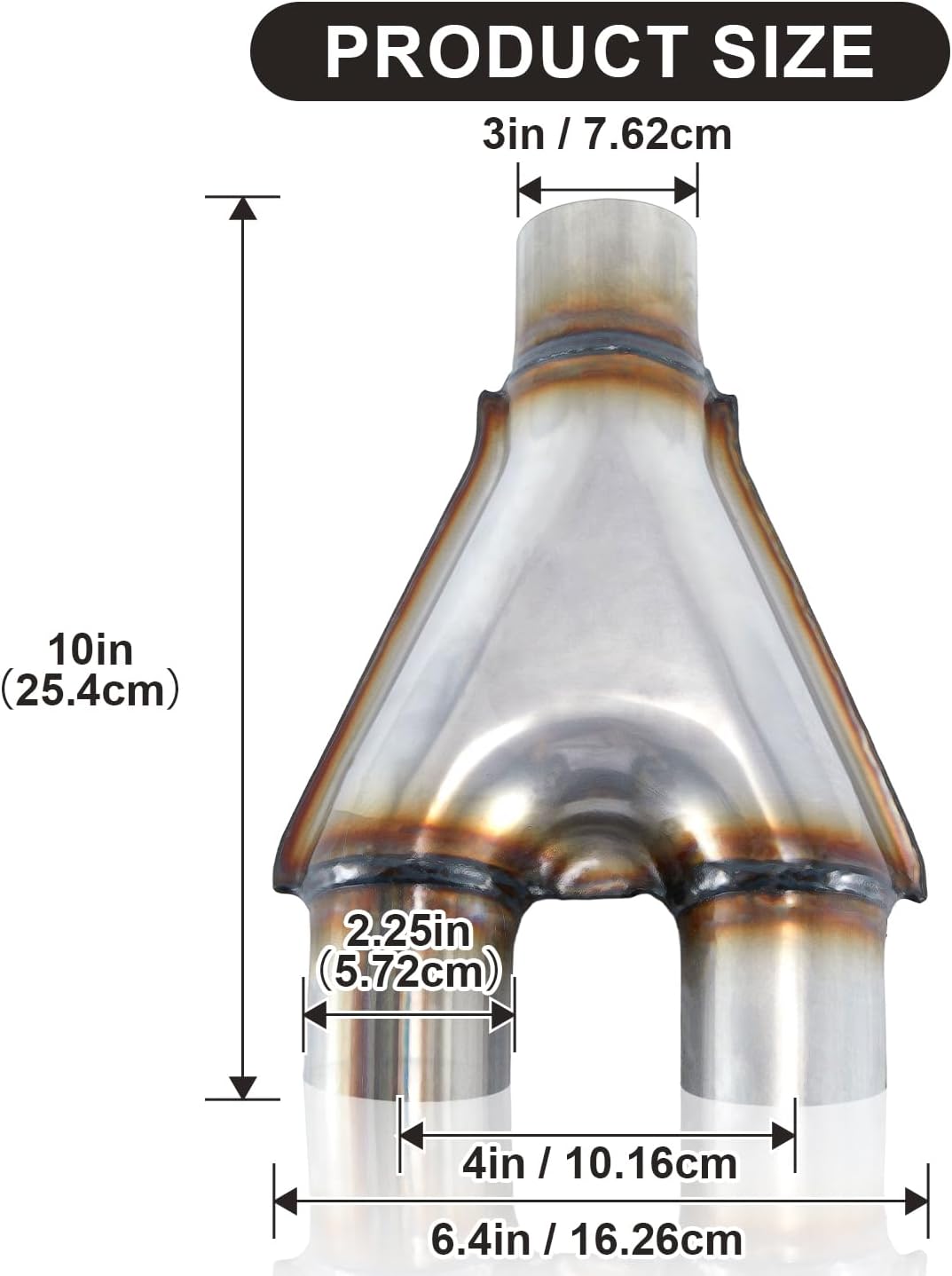 Exhaust Y pipe 3" Inlet 2.25" Outlet Exhaust Tip 409 Stainless Steel Exhaust Adapter Connector 12" Overall Length for Car Truck