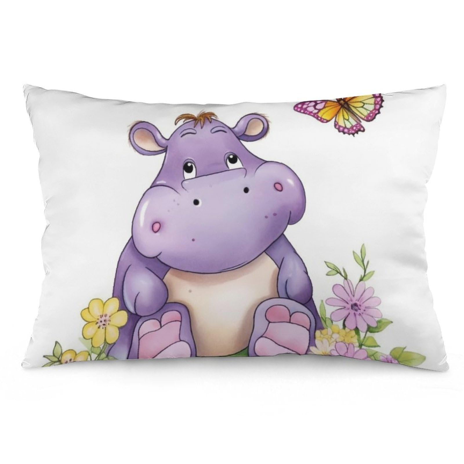 2 Pack Pillow Cases for Hair and Skin, Soft Breathable Pillow Case Covers with Hidden Zipper, Butterfly and Hippo Pillowcase 20"x30" Pillow Covers for Sleeping Gift