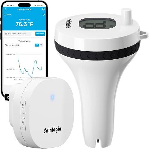 Sainlogic Floating Pool Thermometer, 5GHz/2.4GHz WiFi, IP68 for Hot Tub