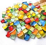 LinaLife 200g 120pc Mixed Color Mosaic Tiles Shine Crystal Pieces Stained Glass Bulk Mosaic for DIY