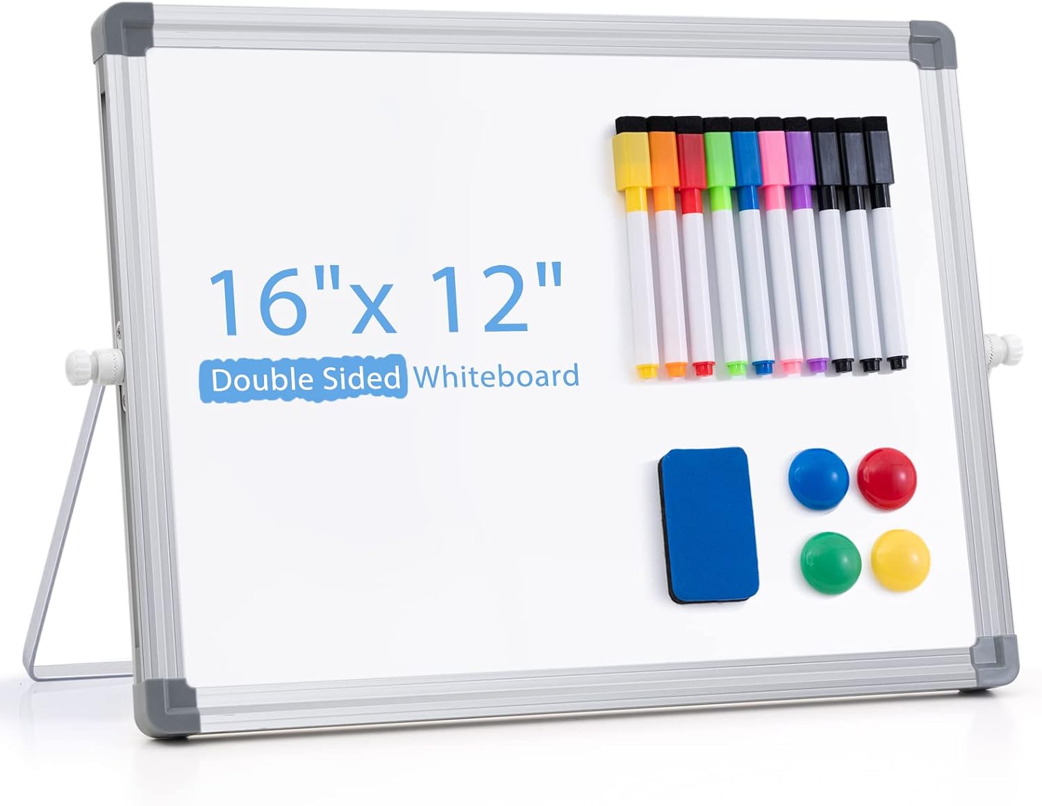Dry Erase White Board, ARCOBIS 12"X16" Magnetic Desktop Whiteboard with Stand, 10 Markers, 4 Magnets, 1 Eraser, Double-Sided Small White Board Easel for Kids Drawing Memo to Do List School