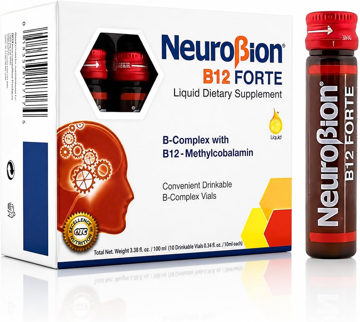 Neurobion Forte Vitamin B12 Methylcobalamin B6 B2 Niacin Liquid Shots Daily Energy & Nervous System Support Complex Easy Oral Drinkable10 Vials