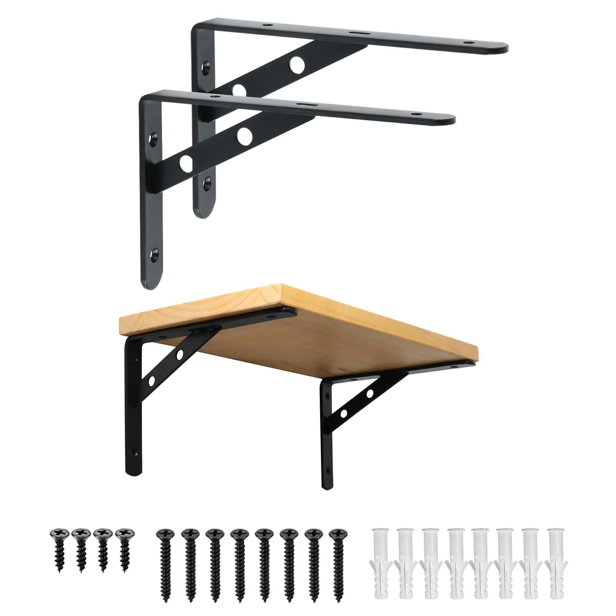 Mooche 2er Set Dreieckige Regalwinkel (200 x 140 x 25 mm, schwarz) - Schwerlastkonsole für Regalträger, Wandregale & Regalkonsolen