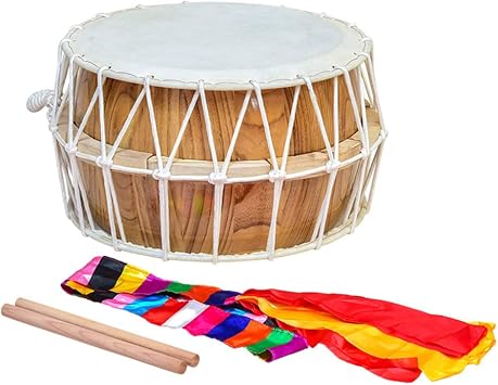 Korean Agricultural Drum, Korean-Style Drawstring Drum, Hand-Made Round Drum, Including Drum Stick*2+Ribbon*1