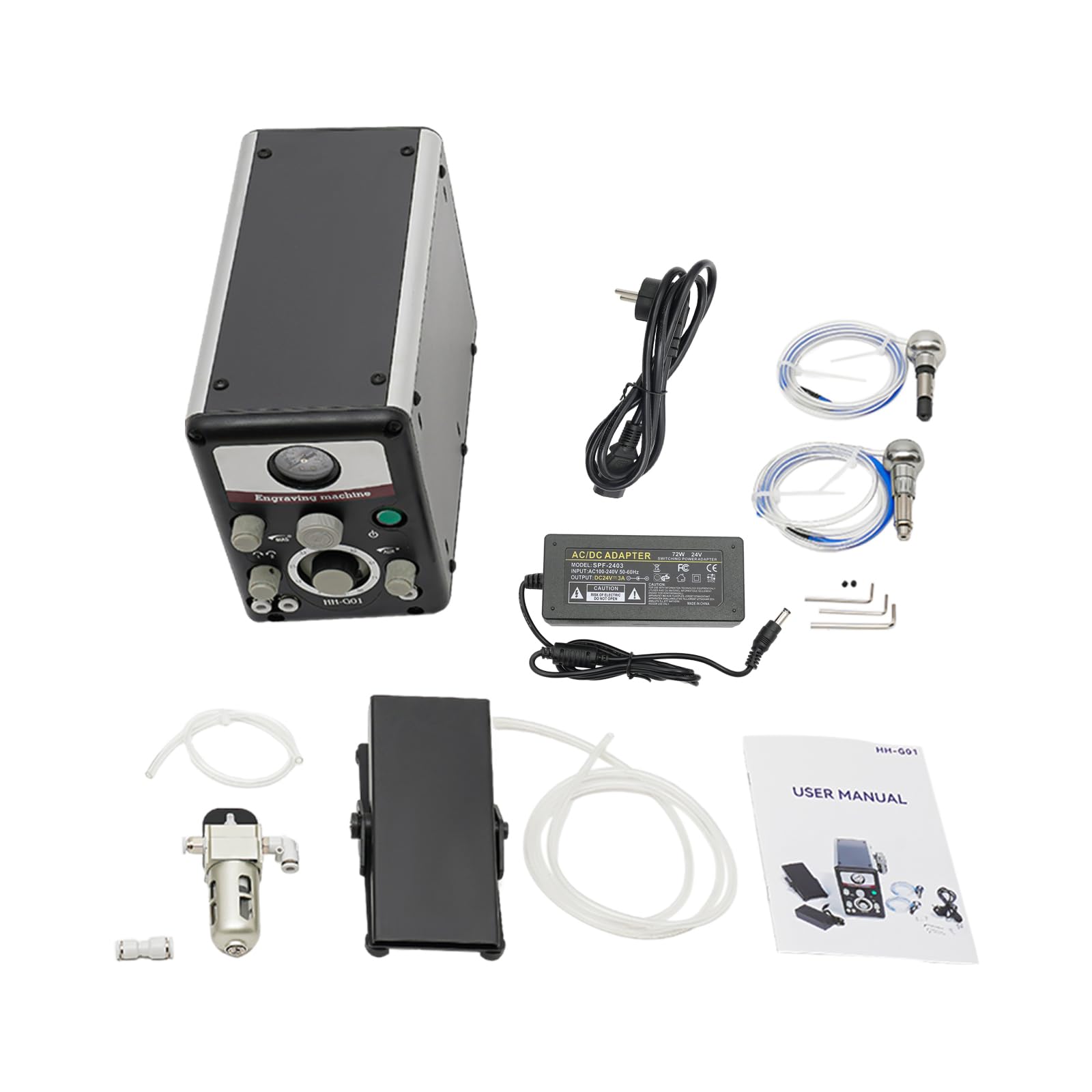 Macchina per incisione pneumatica, macchina per incisione pneumatica, macchina per incisione a percussione ad aria compressa con doppio manico, 80 W per gioielli e metallo