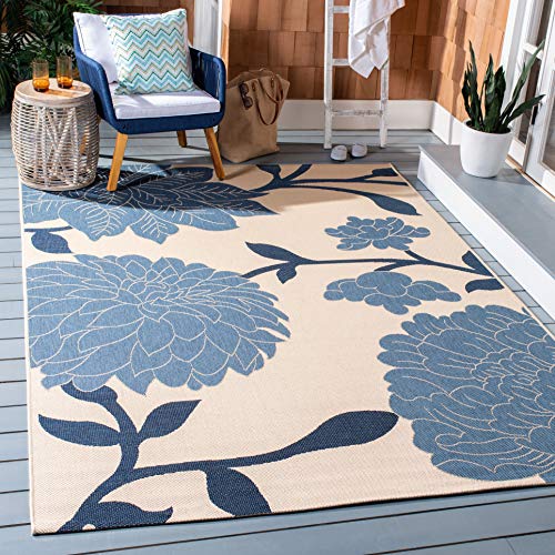 SAFAVIEH Courtyard Collection Area Rug – 9′ x 12′, Beige & Blue, Non-Shedding & Easy Care, Indoor/Outdoor & Washable-Ideal for Patio, Backyard, Mudroom (CY7321-233A25)