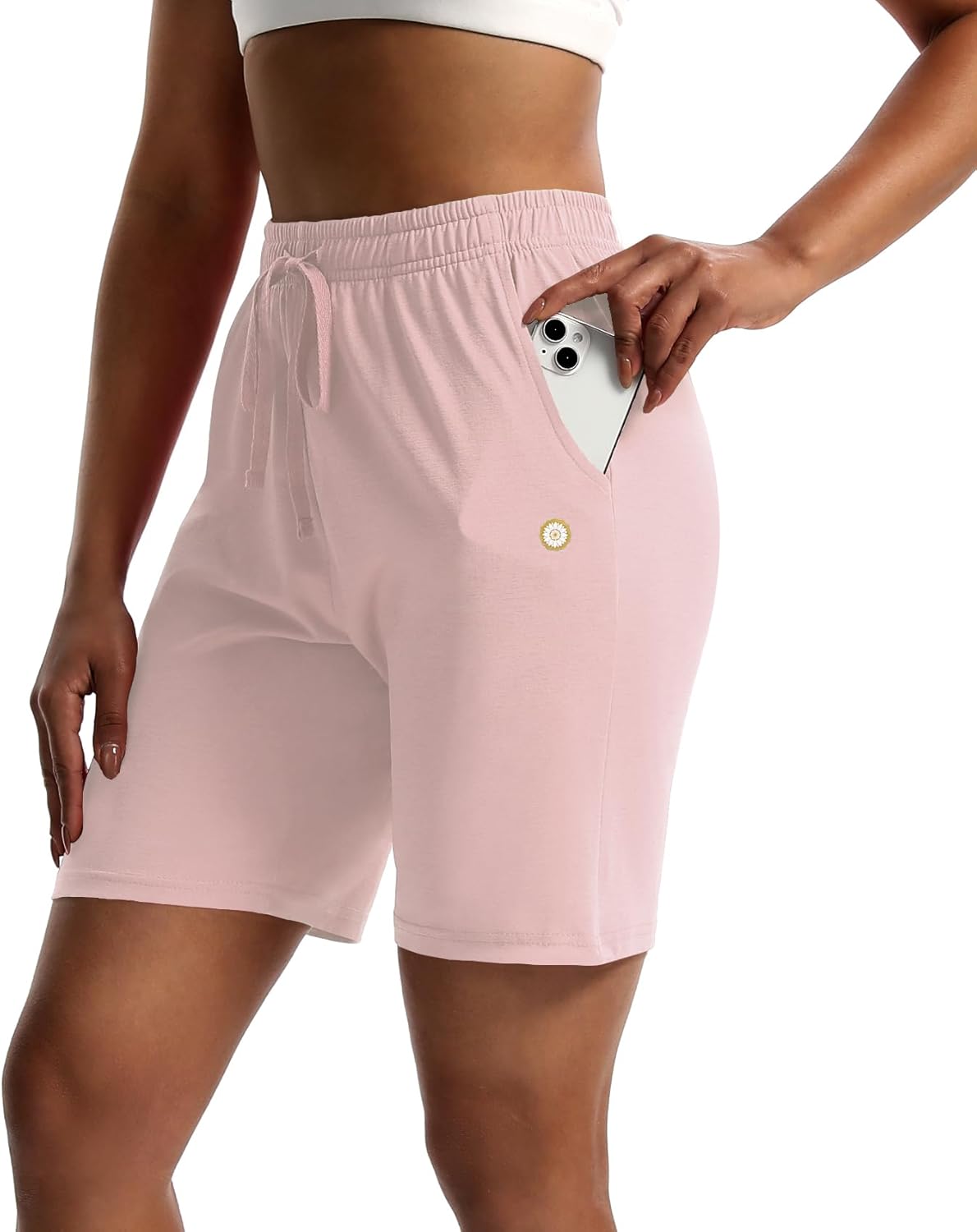 LUCKYCATCUS Women's 7" Bermuda Shorts Jersey Shorts with Pockets Workout Yoga Athletic Long Shorts for Women - Image 3