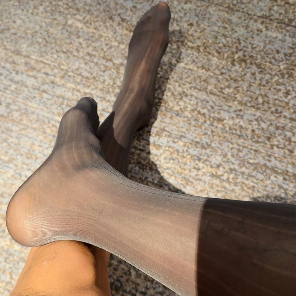 Men's Business Dress Socks Wide Stripe Pattern Reinforced Nylon Fabric Professional Attires Sheer Formal Suit
