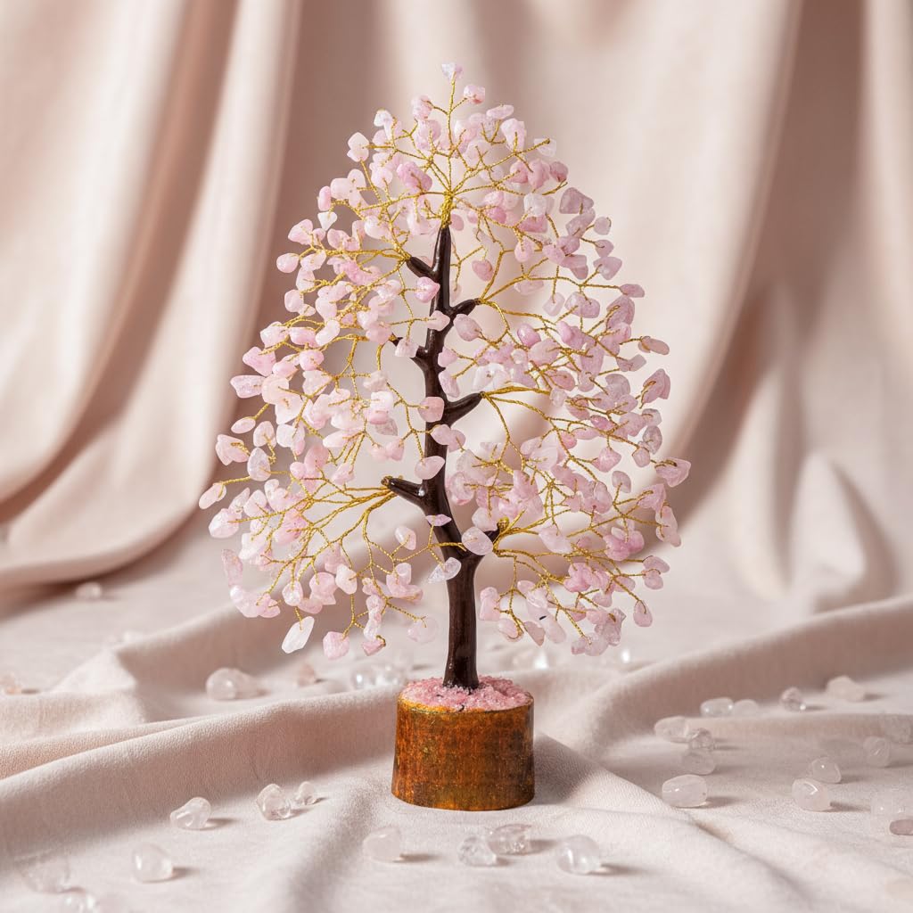 Árbol de piedras preciosas de cuarzo rosa Árbol de cristal para árbol de chakras hecho mano estatuilla de Feng Shui de dinero cristales curativos de Reiki de buena suerte decoración escultura regalo