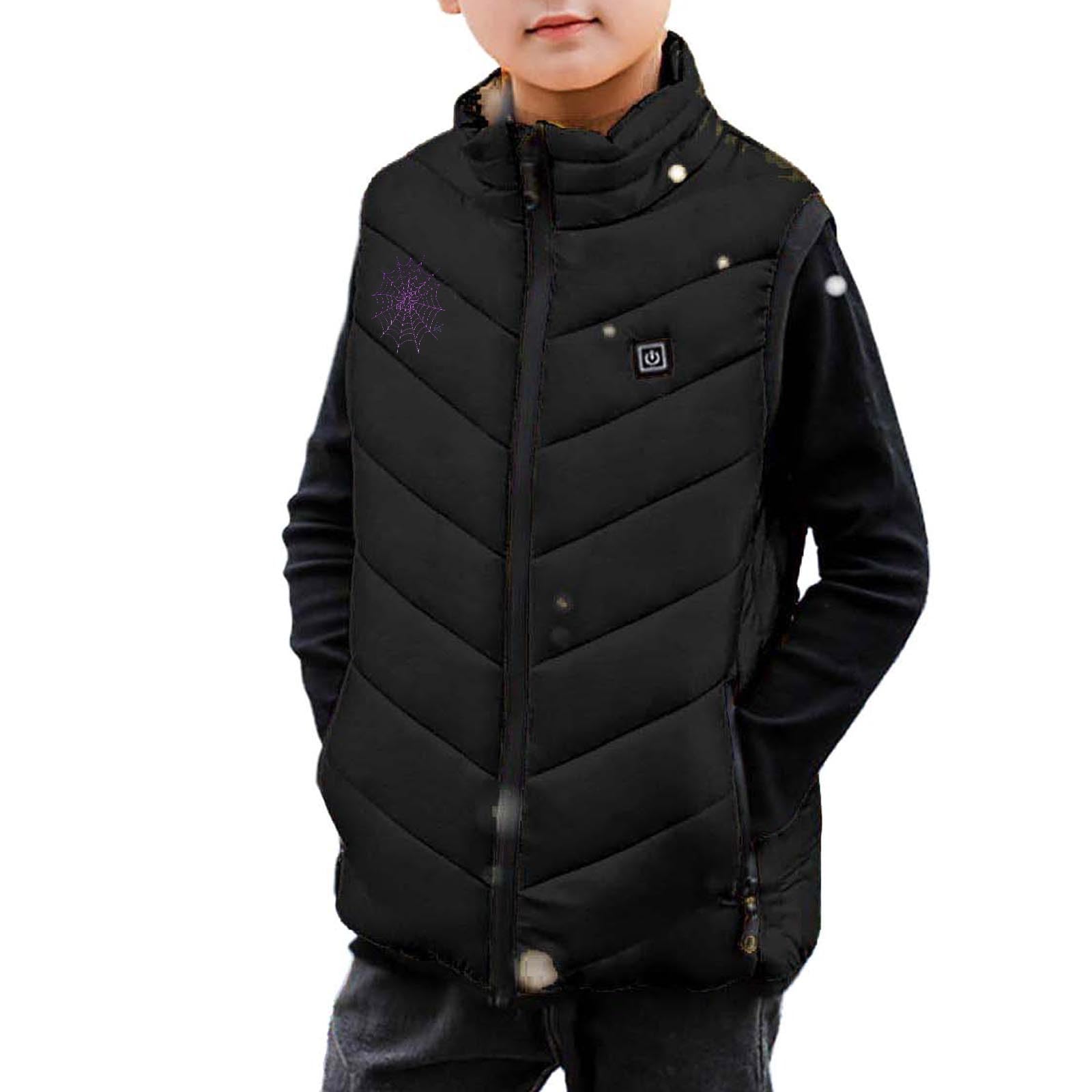 Manteau chauffante Garçons Filles 4 ans à 14 ans USB Gilet Chauffant Intelligents Léger Imprimé Veste Chauffant Electrique Intelligents Lavable pour Plein Air Sports Hiver Charge USB