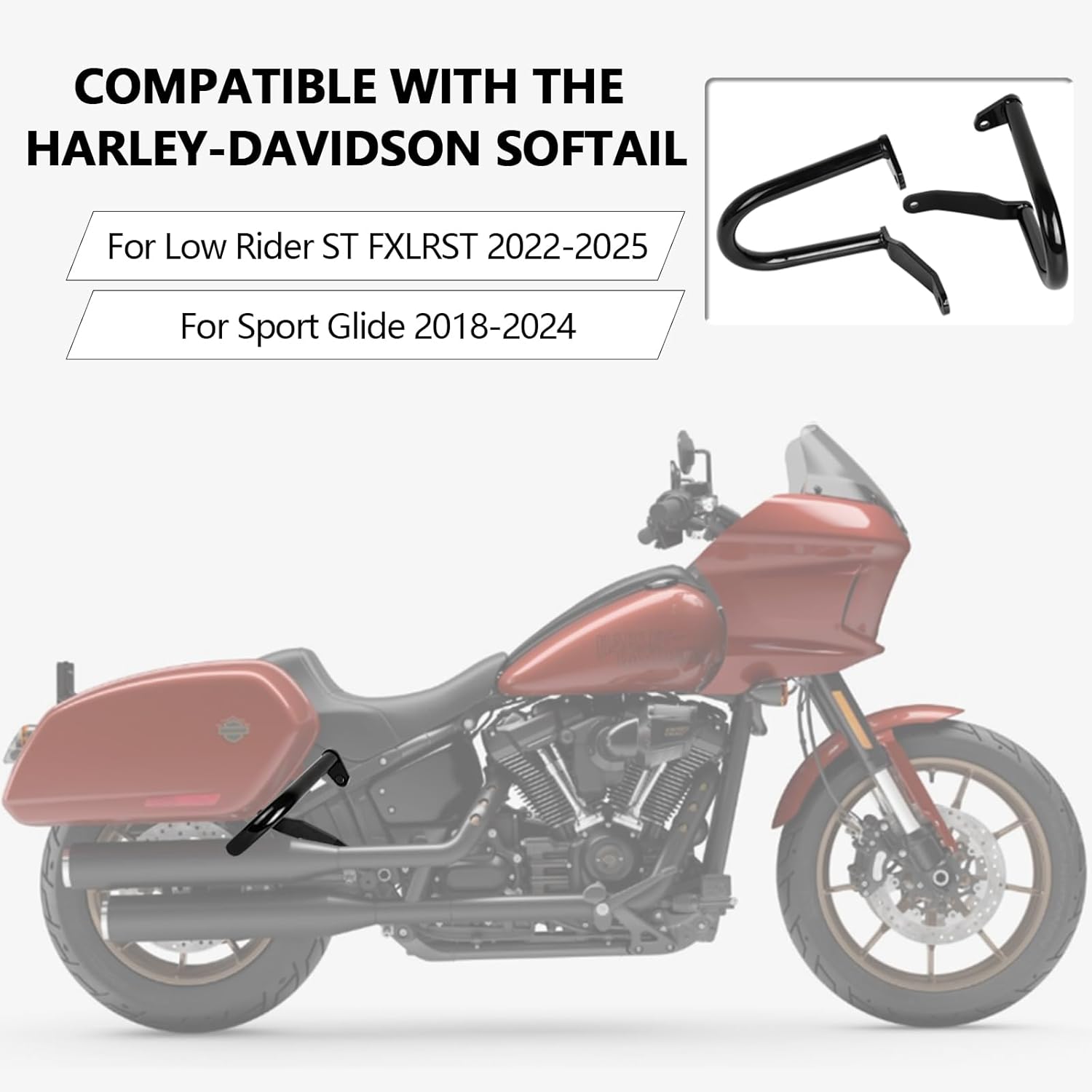 Motorcycle Saddlebag Guard Rear Crash Bars Fits for Harley Davidson Low Rider SFXLRST 2024-2025 Sport Glide FLSB 2018-2023 Black