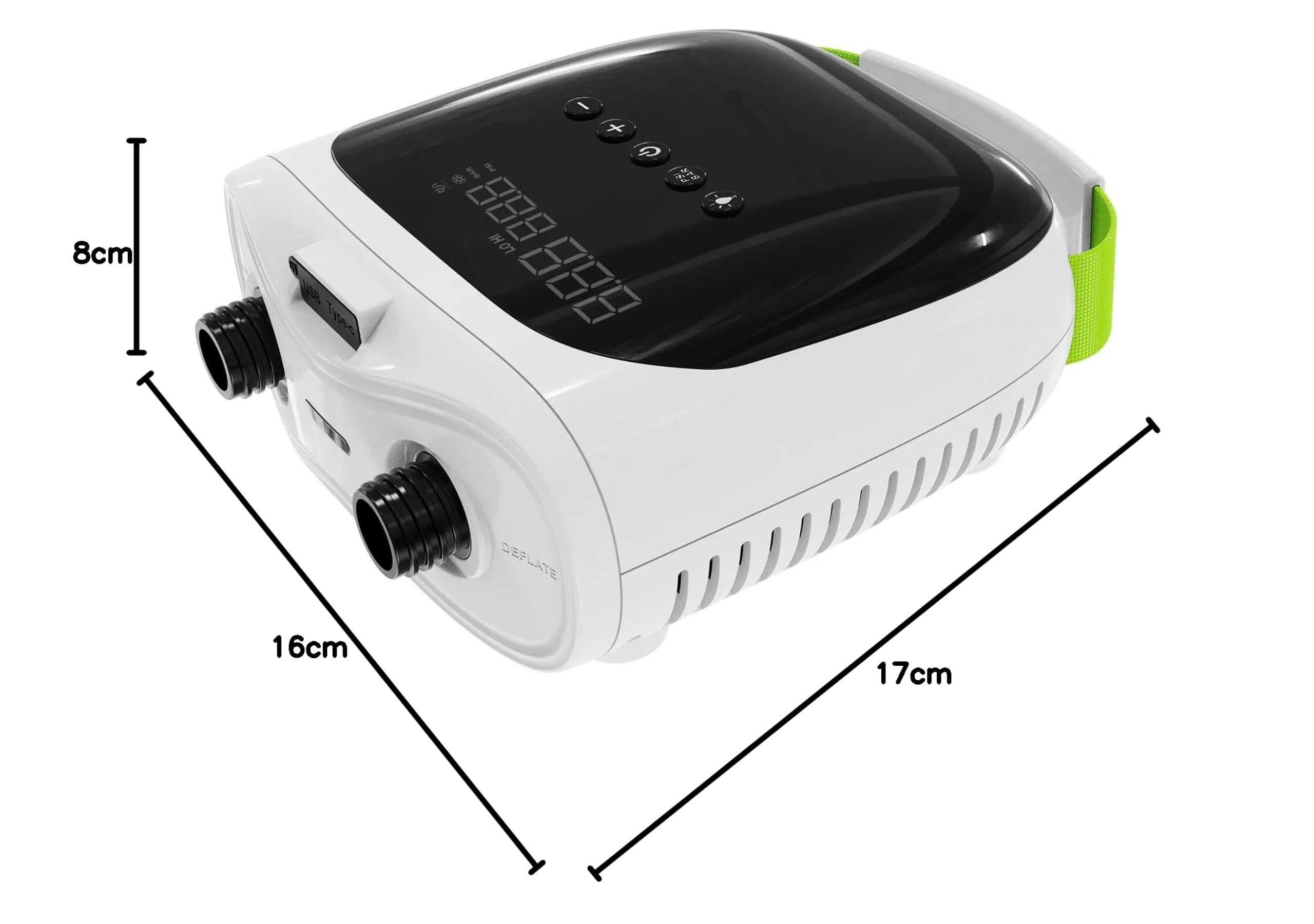 PBG elektryczna pompa SUP – 12 V i akumulatorowa, z wyświetlaczem LCD, do 20 psi – warianty z powerbankiem – do płyt SUP, łodzi, kajaków i na kemping