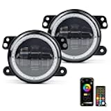 Xprite Fog Lights with RGB Halo Angel Ring and Turn Signal Light, IR & Bluetooth Wireless Dual Controlled Foglights Compatible with 2007-2018 Jeep Wrangler JK, DOT Approved