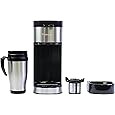 Koolatron Kenmore Single Serve Coffee Maker & Stainless Steel Travel Mug, Capsule/Pod & Ground Coffee Brewing, K Cup Compatible, Hot & Iced Coffee Machine, 6 to 14 Oz Brew Sizes, Auto Shut-Off, Black