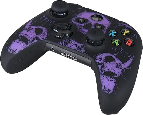 Miniatura 3 de 1 funda de silicona tallada con láser para Xbox One SX Controller (calaveras púrpura) con empuñaduras exclusivas para el pulgar x 8