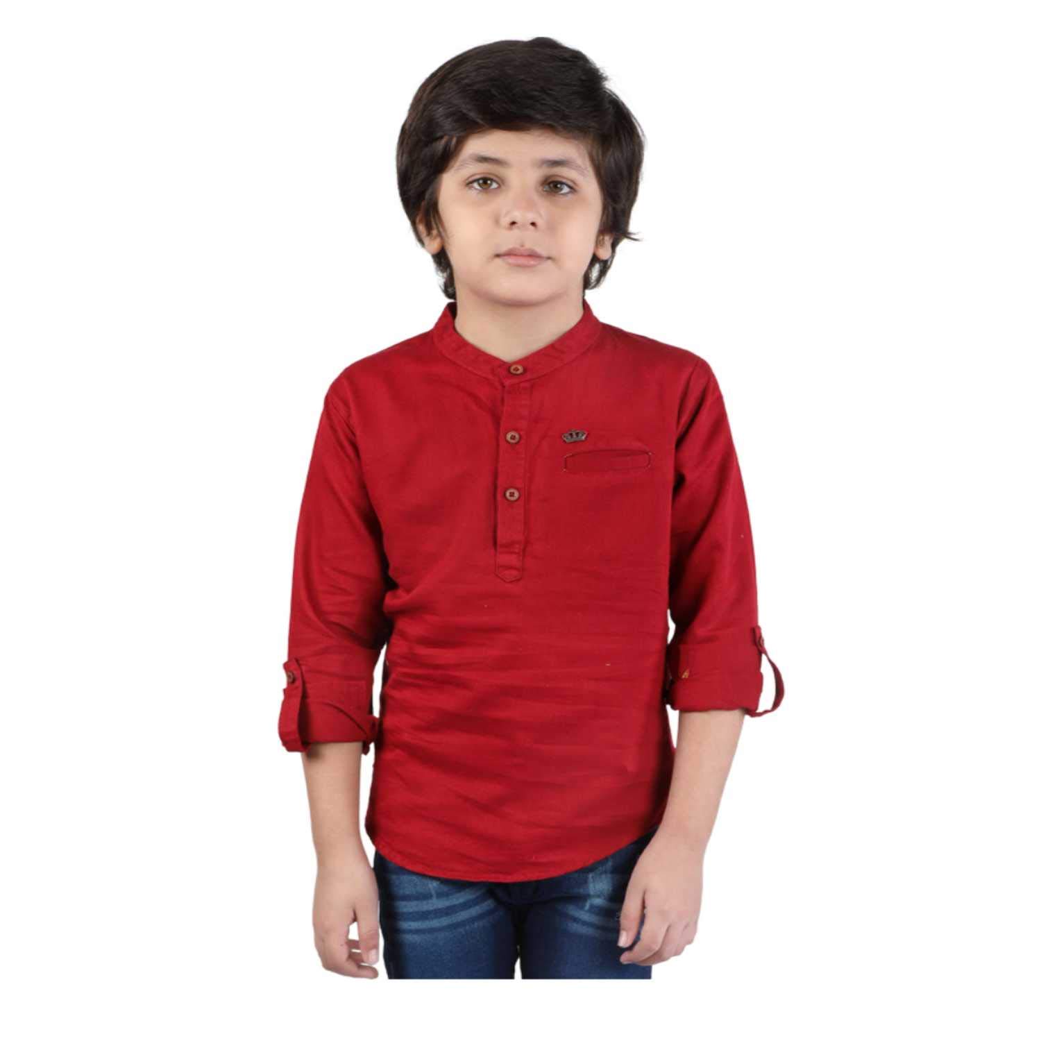 Z & G trendsBoys' Red Coloured Plain Regular Fit Cotton Shirt