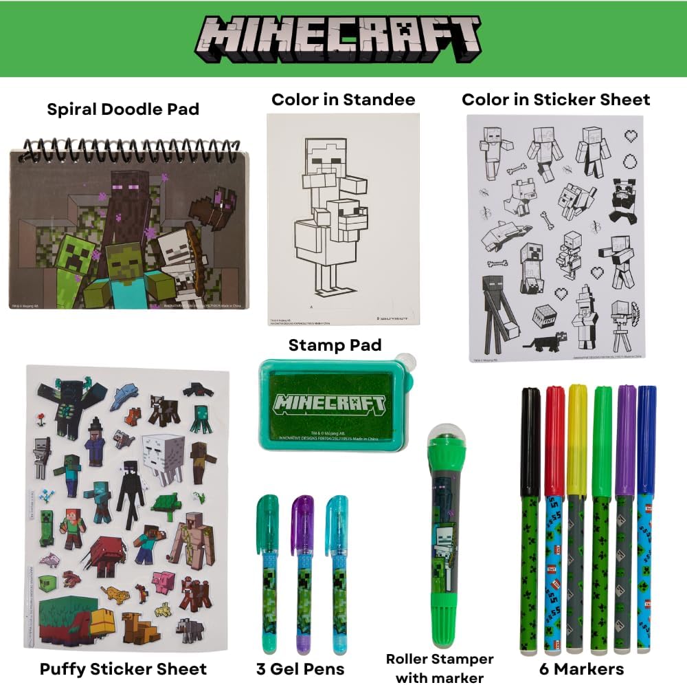Minecraft Coloring & Sticker Activity Set for Kids with Travel Carrying Case, The Creeper