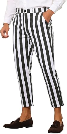 Lars Amadeus Striped Business Pants for Mens Slim Fit Flat Front Tapered Office Cropped Pants