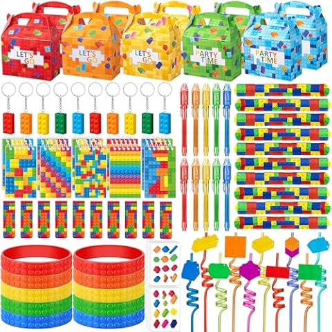 DMIGHT 90PCS Building Block Birthday Party Favors Supplies Birthday decorations Goodie Bag Stuffer Kids Boys Toy Gifts Christmas Carnival Classroom Prize Cover