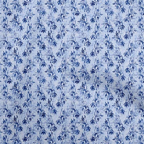 oneOone Georgette Viscose Medium Blue Fabric Asian Batik Leaf Motif Dress Material Fabric Print Fabric By The Yard 42 Inch Wide