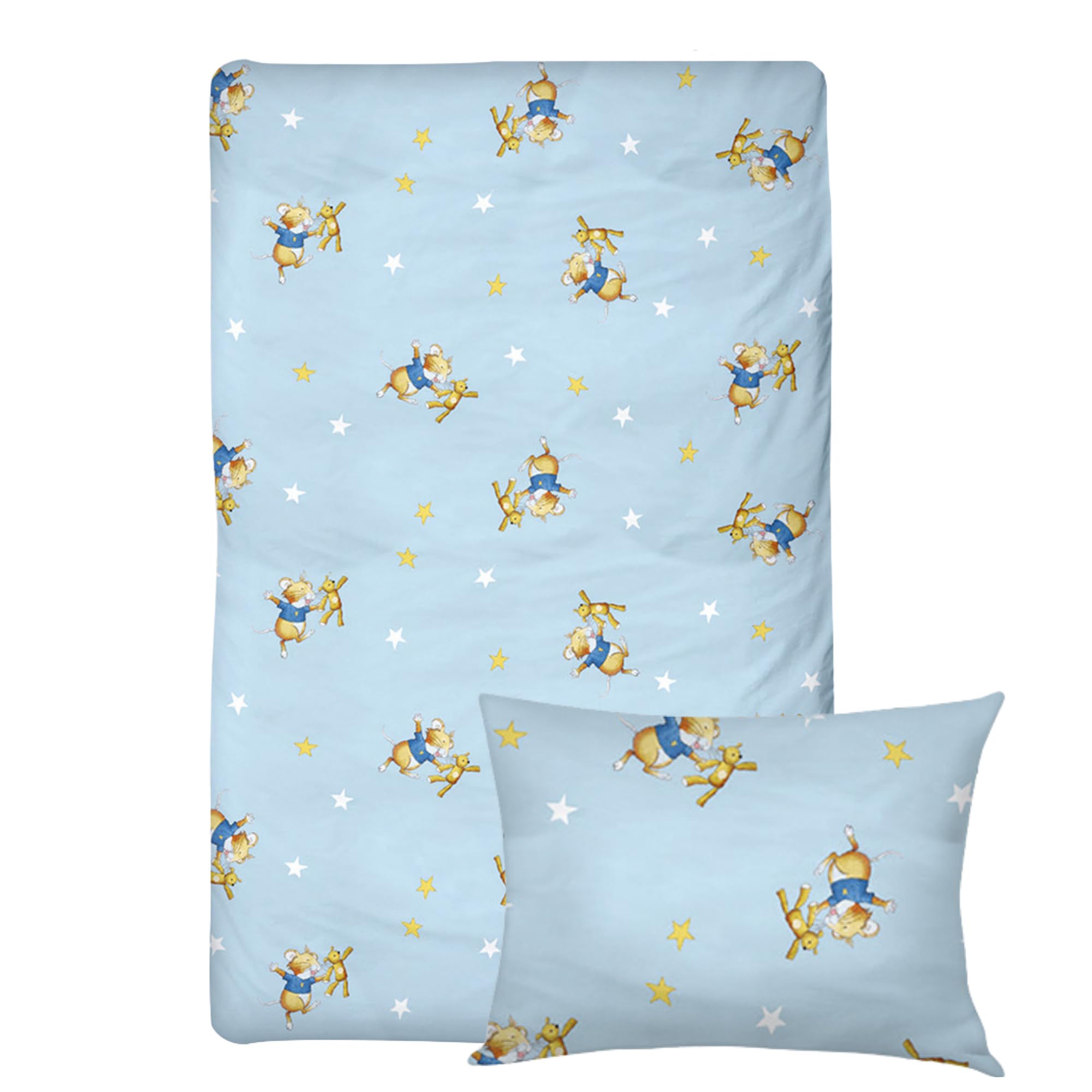 Leo Lausemaus Kleinkinder Bettwäsche-Set: 100 x 135 cm & Kissen 40 x 60 cm | 100% Baumwolle: Blaue Kinderbettwäsche für Jungen und Mädchen -Motive zum Einkuscheln