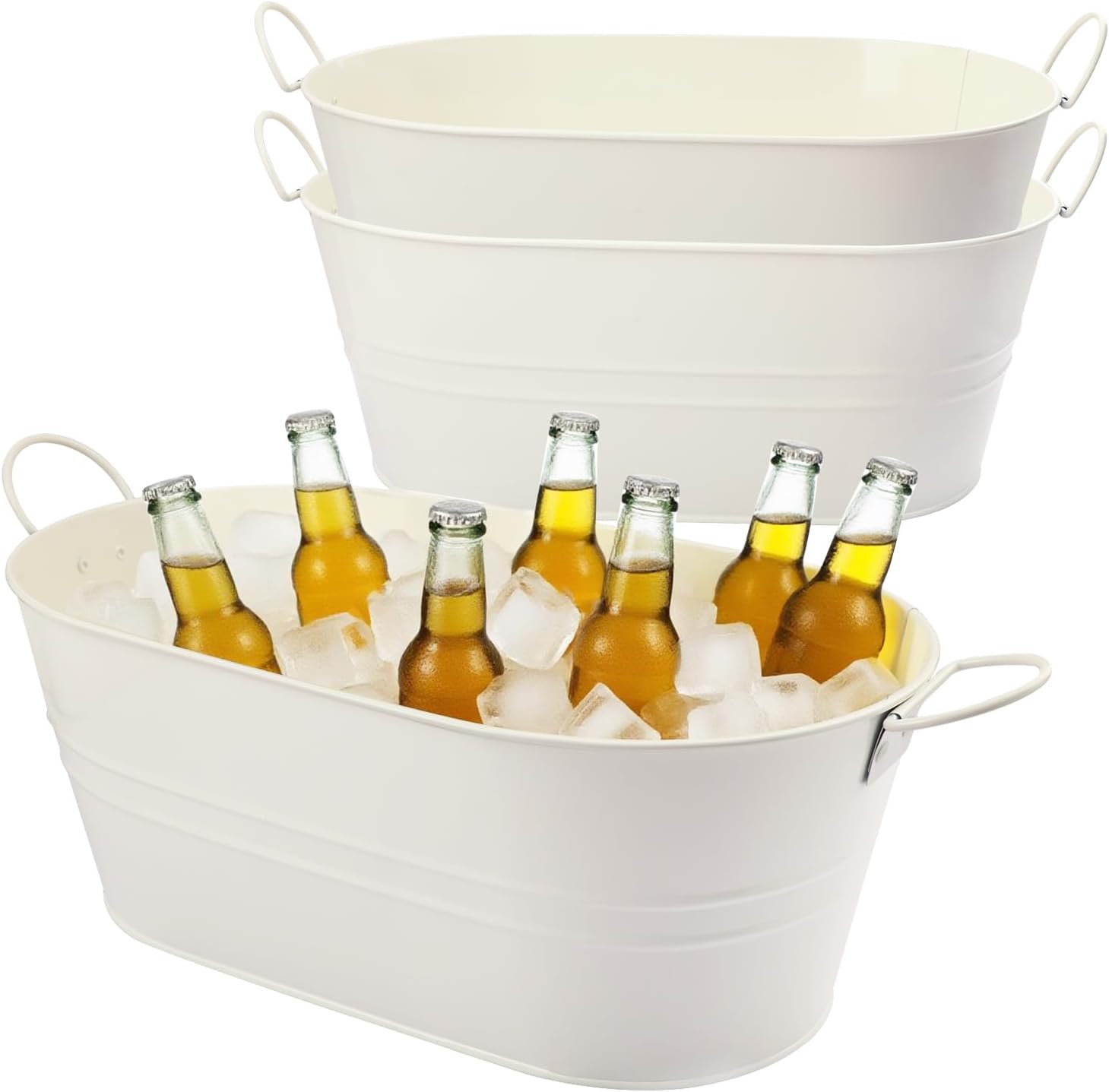 3 PCS 15.3 x 9 x 6 inches White Metal Galvanized Tub with Handles, 3 Gallon Galvanized Beverage Tubs for Parties, Large Metal Drink Ice Buckets for Beer, Wine, Cocktails & Outdoor Events