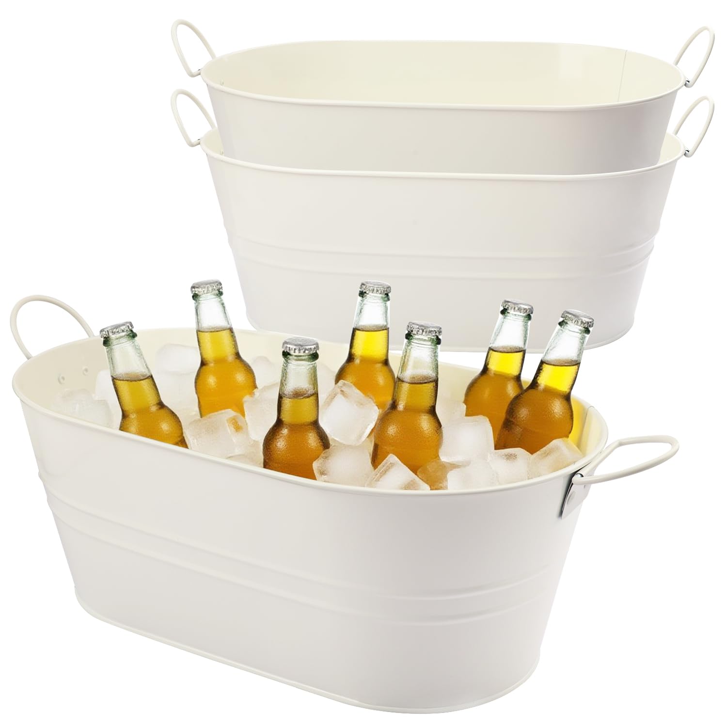 Photo 1 of Biugaaufai 3 PCS 15.3 x 9 x 6 inches White Metal Galvanized Tub with Handles, 3 Gallon Galvanized Beverage Tubs for Parties, Large Metal Drink Ice Buckets for Beer, Wine, Cocktails & Outdoor Events