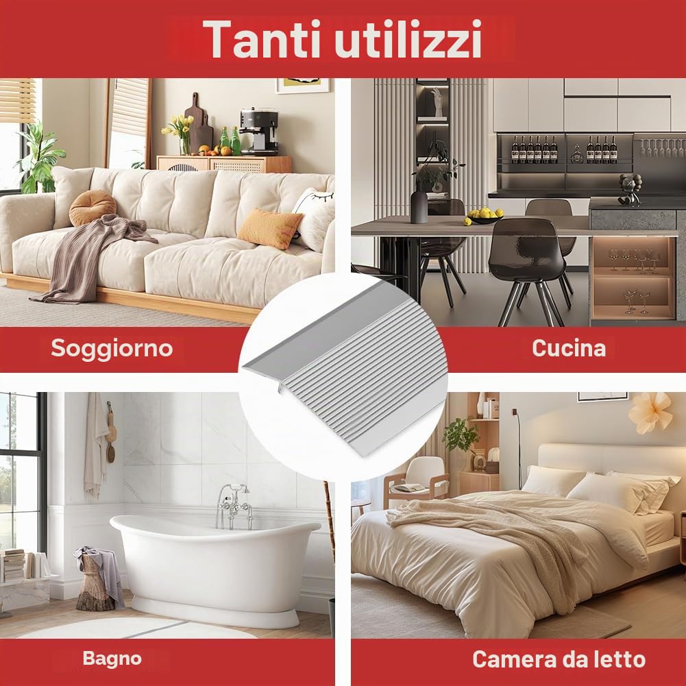 Listello di transizione in alluminio,100 x 900 mm Profilo di transizione Profilo di compensazione dell'altezza,Binario di transizione per soglie,pavimenti compositi,compensazione dell'altezza 8-40 mm