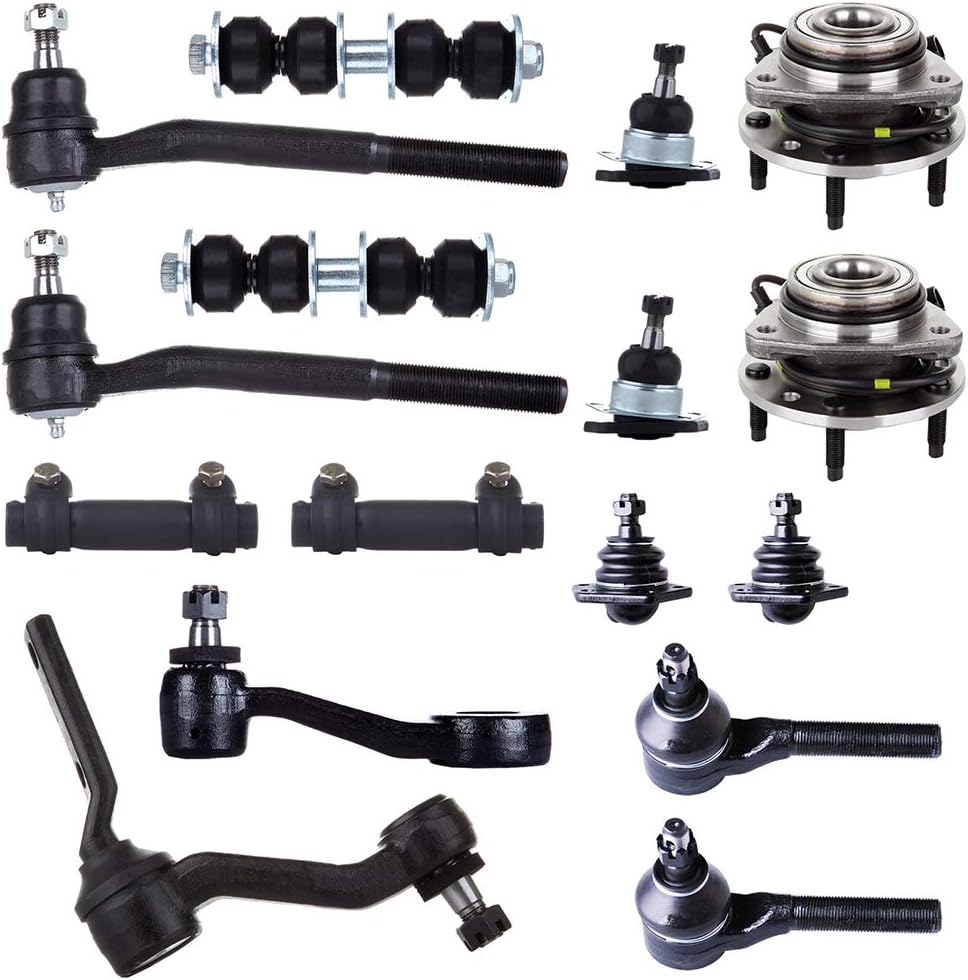 OCPTY - 16-Piece Front Wheel Hub Bearing Assembly Outer Inner Tie Rod Upper Lower Ball Joint Sway Bar Link Idler Arm Pitman Arm Tie Rod Adjusting Sleeve Fits for Chevy Blazer S10 for GMC Jimmy Sonoma