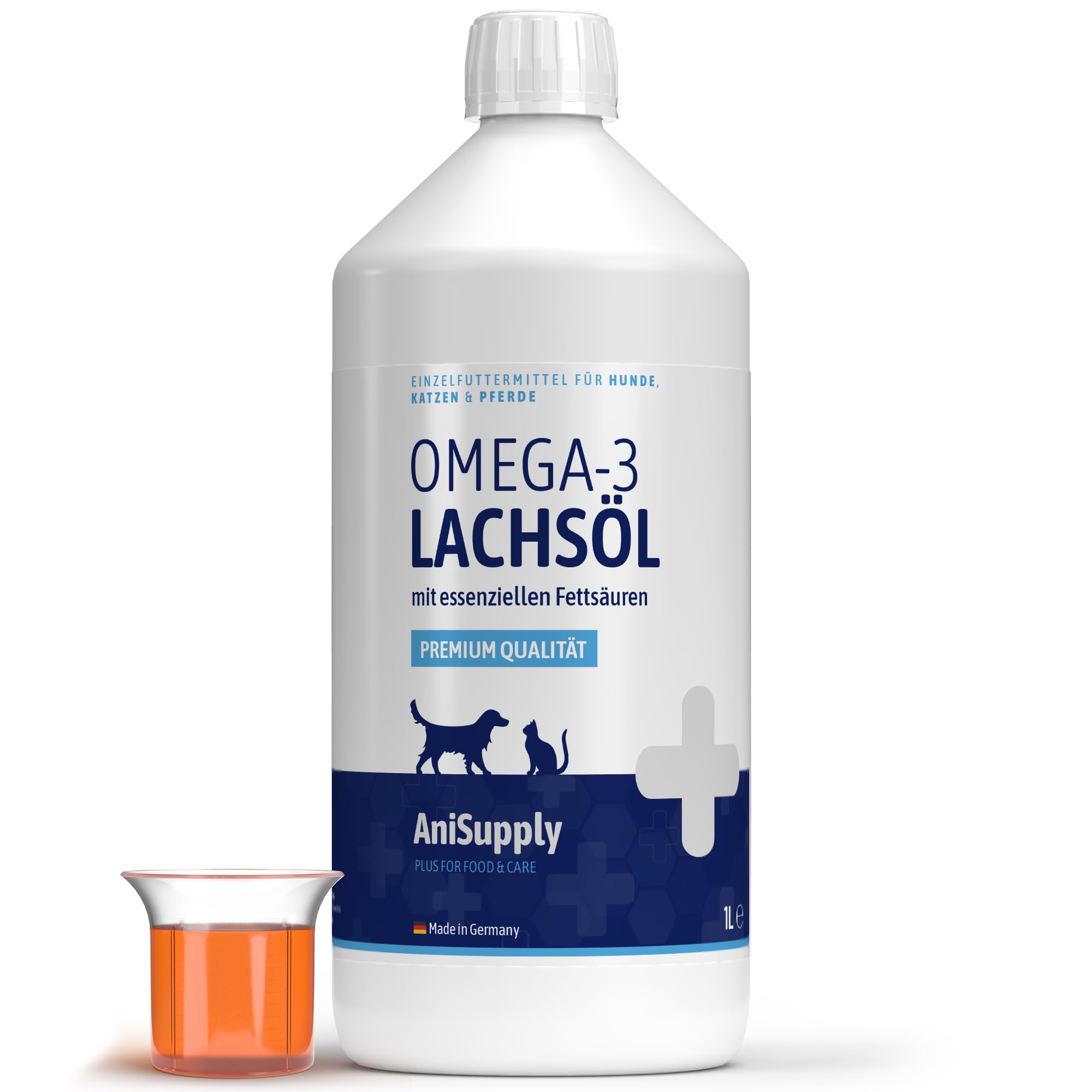 AniSupply Lachsöl Hunde 1 Liter – Reich an Omega 3 & 6, Fischöl für Hunde, Katzen & Pferde hochdosiert, echte Lebensmittelqualität ohne Zusätze, frisch abgefüllt in Deutschland
