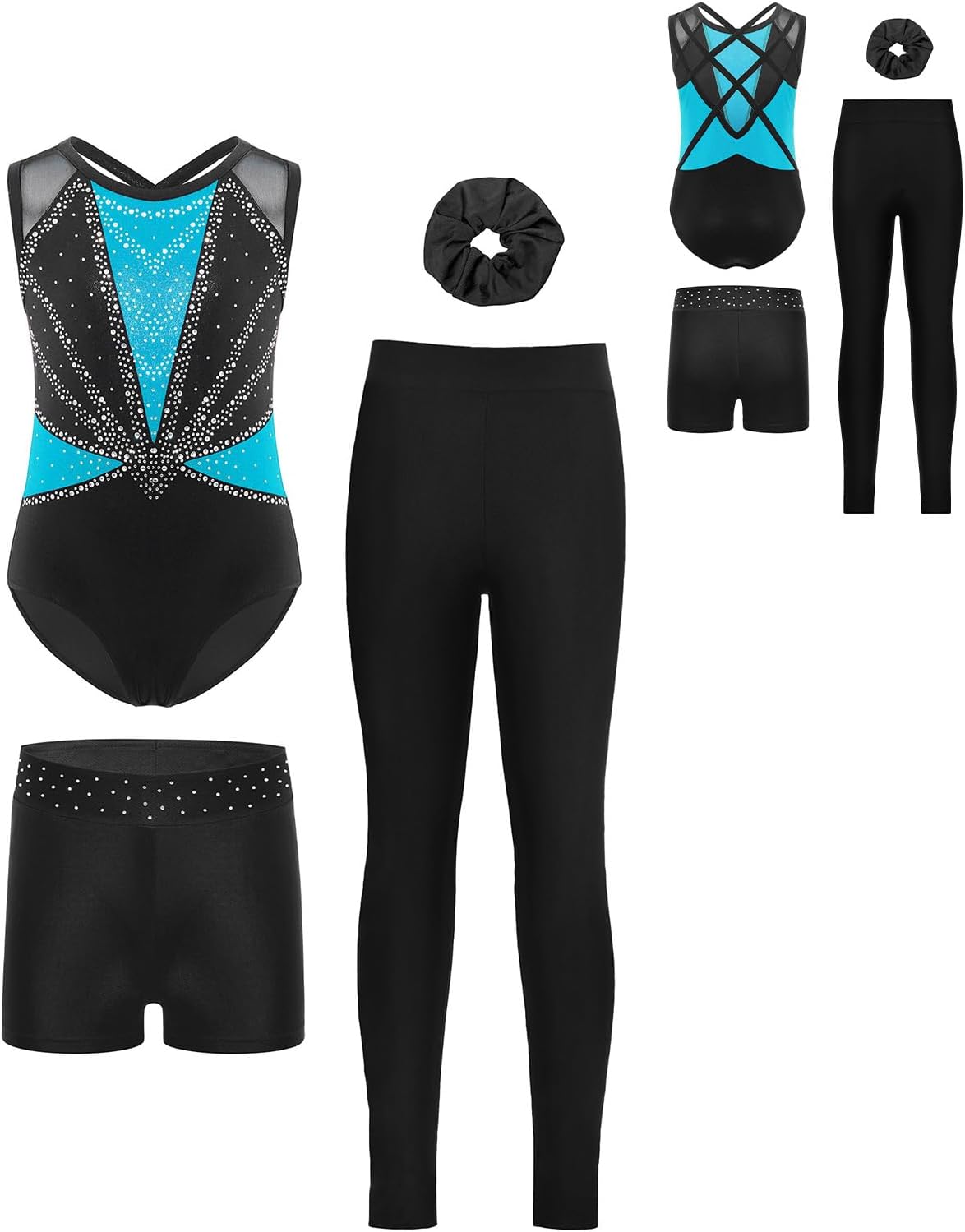 XUNZOO Kids Leotard with Shorts Training Outfits Skating Clothing Sets for Gymnastics Stage Performance