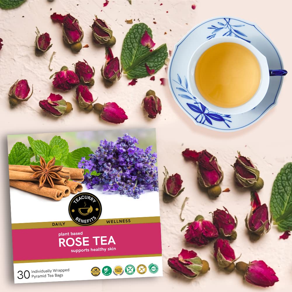 TEACURRY Rose Petal Tea - 30 Rose Tea Bags | Helps Lose Weight, Boosts Digestion, Relieves Anxiety, Increases Skin Glow | Rose Tea Petals | Petals Tea Bag Detox 1