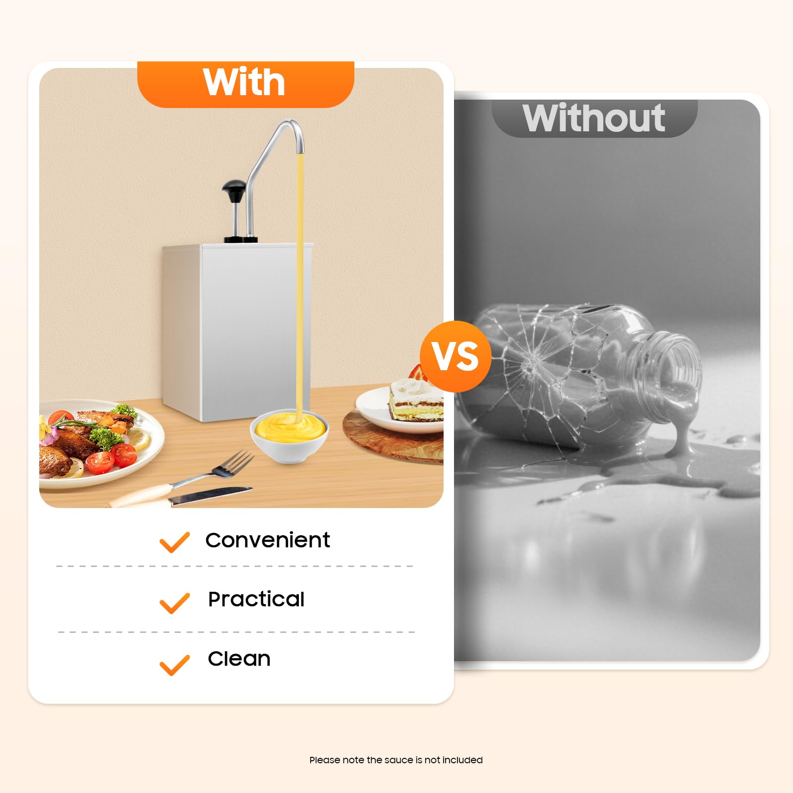 OUKANING Dispensador de salsa de acero inoxidable de 1 cabeza con bomba de 4,2 L, dispensador profesional de salsas calientes y chocolates con válvula dosificadora, dispensador de salsa para buffet