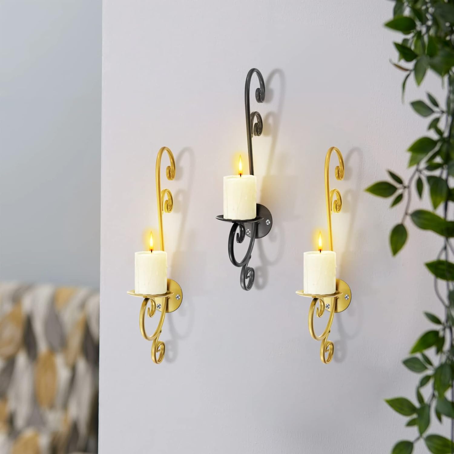 Display Candelabra 2 Pcs Candle Sconces Antique Wall Mounted Decor Black Golden Metal Candle Holder Decorative for Living Room Farmhouse Fireplace Decoration Candle Holde