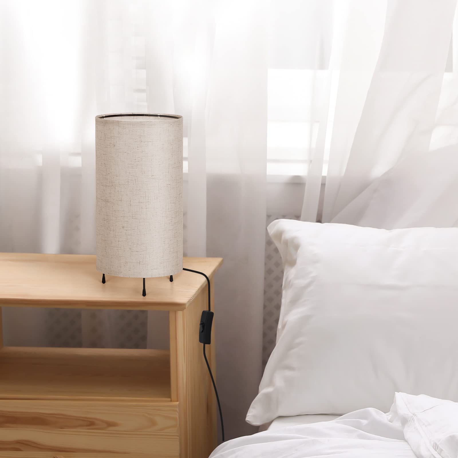 Bedside table lamps set of 2 - Small nightstand lamp for bedroom - Minimalist desk lamps with metal base - Tiny lamps with linen fabric lampshade and on/off switch for Nursery,living room,bedroom,dorm