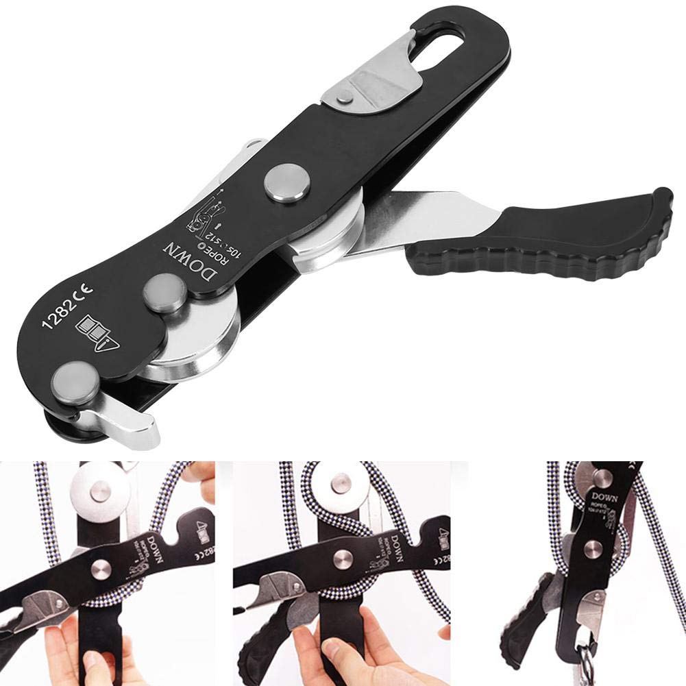 Demeras Descendeur d'escalade Freinage Automatique Double Stop Rappelling Belay pour Cordes 10-12mm Charge Maximale 150KG