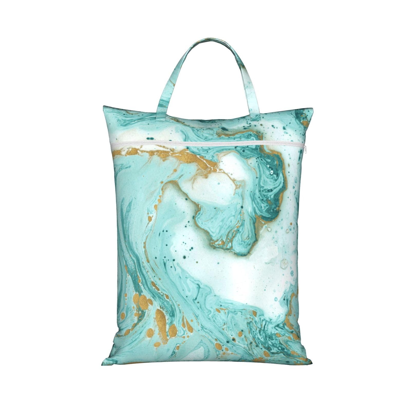 YFSGDLBN teal and gold marble printed Travel dirty laundry bag clothes pack Storage Basket Bag