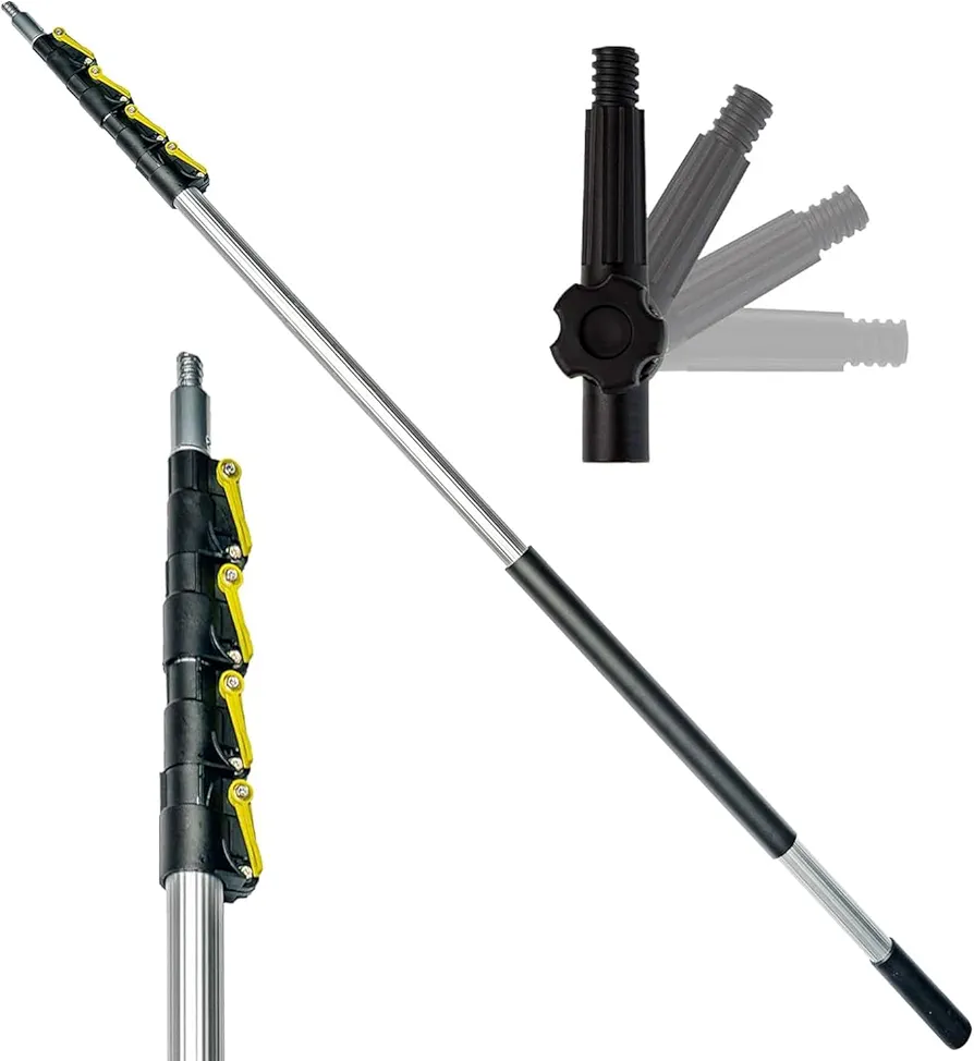 DOCAZOO Telescopic Pole for Cleaning - Window Cleaning Equipment, Ceiling Cleaning, Feather Duster, Snow Removal, Gutter Cleaner, High Reach Indoor & Outdoor Kit - (24 Ft Extension Pole)