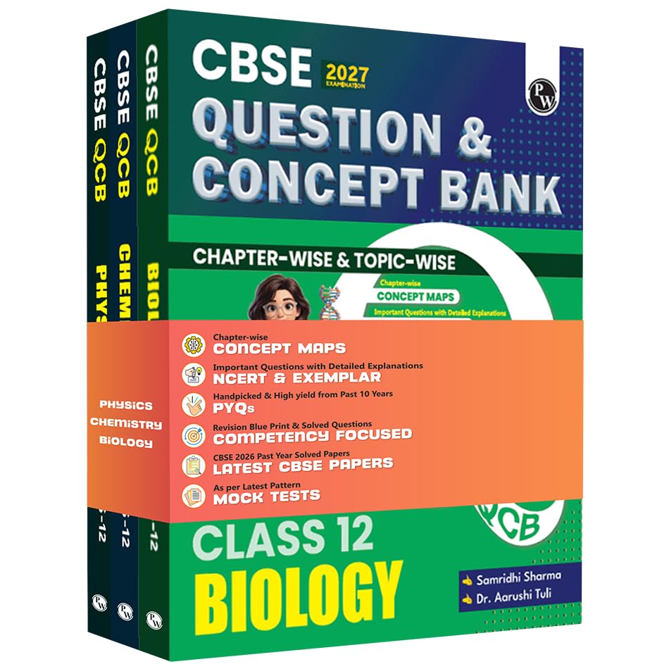 PW CBSE Question & Concept Bank (QCB) Class 12 Physics, Chemistry, Biology COMBO Set of 3 Books Chapterwise & Topicwise Solved Questions For 2027 Exams