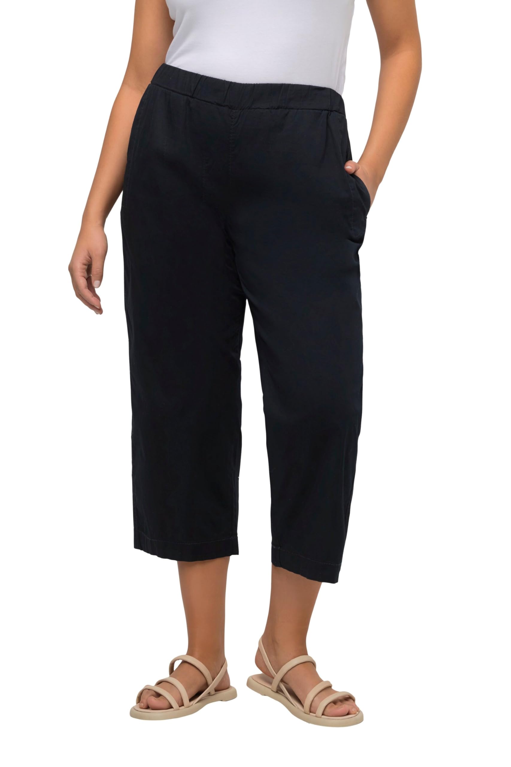 Ulla Popken Damen große Größen Übergrößen Plus Size 7/8-Chinohose Ruby, Elastikbund, weites, gerades Bein 807123