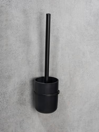 WENKO WC-Garnitur Mod. Carpino Kunststoff WC-Bürstenhalter für einfache Befestigung ohne Bohren Flexible Abdeckung Wandhalterung Metall Schwarz