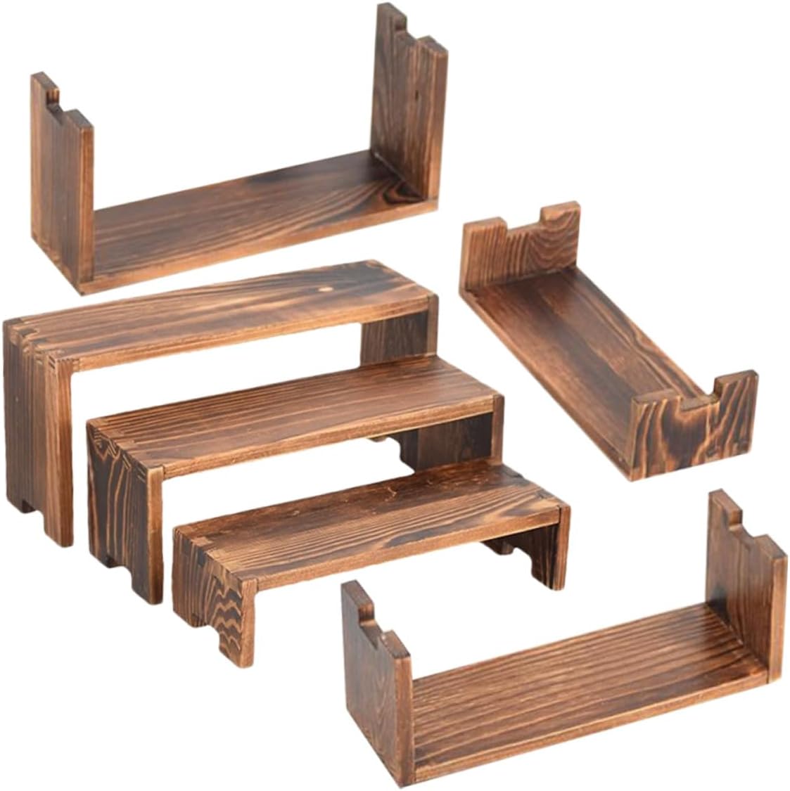 2 Sets Wooden Tiered Display Riser Stand Wood Organizer for Home Office Kitchen Minimalist Rustic Shelf for Dessert Cupcakes Perfume Makeup Figurines and Retail Decor