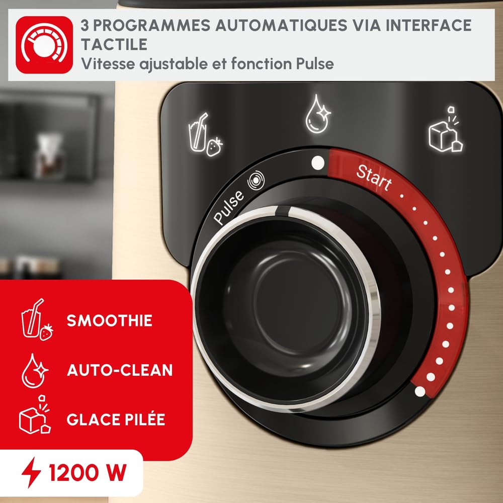 Moulinex Blender électrique, 1200 W, Bol verre capacité utile 1,5 L, Mixeur Smoothie, Technologie de lames Powelix, Haute qualité, Nettoyage facile, PerfectMix Noir/Or LM871A10