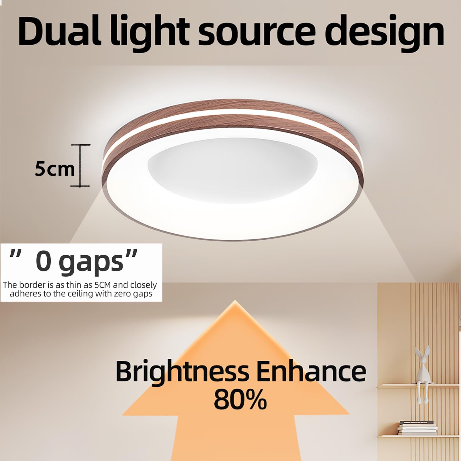Lampa Sufitowa LED O Zimnej/ciepłej Temperaturze, Energooszczędna, Nowoczesna Metalowa Do Montażu Podtynkowego, Szerokokątne Oświetlenie Wystroju Domu(Wood2,19.7in/50cm)